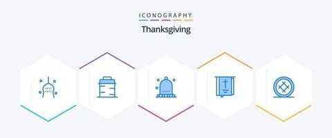 Thanksgiving 25 Blue Icon Pack inklusive Thanksgiving. kreuzen. geben. Buchen. Winter vektor