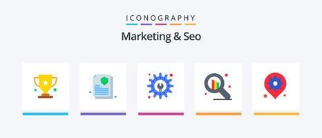 Marketing und SEO Flat 5 Icon Pack inklusive Einstellung. Karte. Ausrüstung. GPS. Netz. kreatives Symboldesign vektor