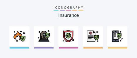 försäkring linje fylld 5 ikon packa Inklusive affär. skydd. papper. försäkring. säkerhet. kreativ ikoner design vektor