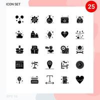 moderner Satz von 25 soliden Glyphen-Piktogrammen von digitalen Marketing-Zielexperiment-Missionskalendern editierbaren Vektordesign-Elementen vektor