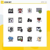 benutzeroberflächenpaket mit 16 einfachen, flachen, farbgefüllten linien von computerworkflow-herzworkflow-editierbaren kreativen vektordesignelementen vektor