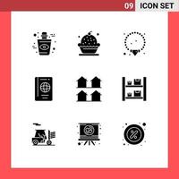 Aktienvektor-Icon-Pack mit 9 Zeilenzeichen und Symbolen für Bezirkstouristenkuchen-Sommerferien editierbare Vektordesign-Elemente vektor