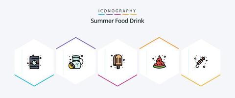 Summer Food Drink 25 Filledline Icon Pack inklusive Brochette. Grill. Getränk. Sommer. Pizza vektor