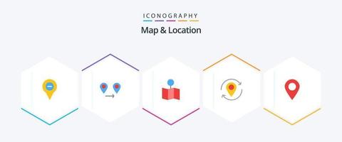 Karta och plats 25 platt ikon packa Inklusive plus. markör. plats. Karta. pil vektor