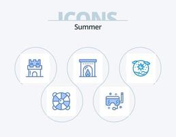 Sommer blau Icon Pack 5 Icon Design. reisen. Hotel. Meer. Sandburg. Ferien vektor