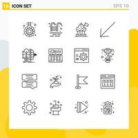 Mobile Interface Gliederungssatz von 16 Piktogrammen der Geldmonetarisierung Kochmütze Pfeil nach links editierbare Vektordesign-Elemente vektor