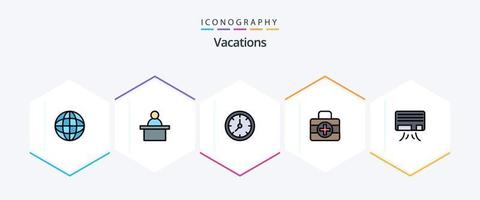 Urlaub 25 Filledline Icon Pack inklusive . Klimaanlage. Timer. Luft. ic vektor