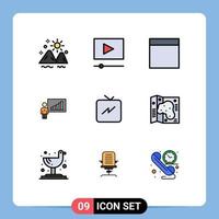 mobil gränssnitt fylld linje platt Färg uppsättning av 9 piktogram av refresh Twitter rutnät Framgång Diagram redigerbar vektor design element