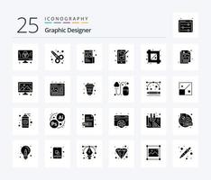 grafisk designer 25 fast glyf ikon packa Inklusive beskära. design. konst. design. bild vektor