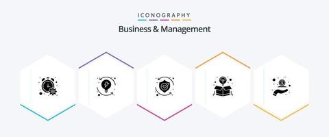 Business und Management 25 Glyphen-Icon-Pack inklusive Angebot. Idee. beschützen. kreativ. Lösung vektor