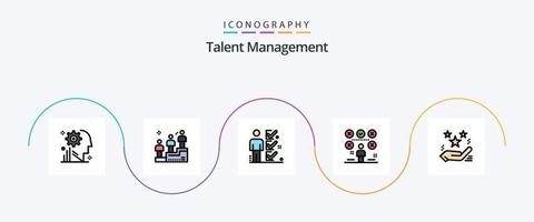 talang förvaltning linje fylld platt 5 ikon packa Inklusive användare. papper. man. checklista. bock vektor
