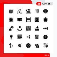 Stock Vector Icon Pack mit 25 Linienzeichen und Symbolen für Lebensmittel, stationäre Heimwerkzeuge, editierbare Vektordesign-Elemente