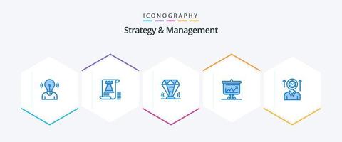 Strategie und Management 25 blaues Symbolpaket einschließlich Analytik. Graph. Planung. Juwel. Juwel vektor