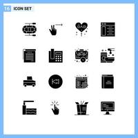 16 fast glyf begrepp för webbplatser mobil och appar telefon böcker fäder dag anteckningar server redigerbar vektor design element