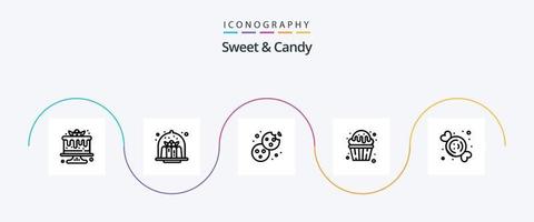 Sweet and Candy Line 5 Icon Pack inklusive Süßigkeiten. Lebensmittel. Lebensmittel. Nachtisch. Lebensmittel vektor
