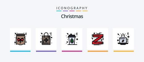 Weihnachtslinie gefüllt 5 Icon Pack inklusive Geschenk. Kasten. Kranz. Baum. Weihnachtsbaum. kreatives Symboldesign vektor