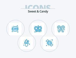 süßes und süßes blaues Icon-Pack 5-Icon-Design. Nachtisch. Brezel. Kuchen. Teig. backen vektor