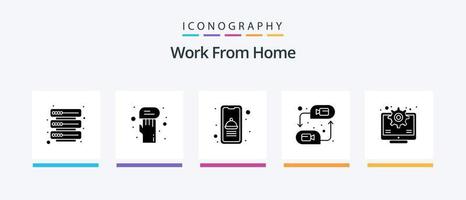 Arbeit von zu Hause aus Glyph 5 Icon Pack inklusive Online. Mitarbeiter. online. Videokonferenz. online. kreatives Symboldesign vektor