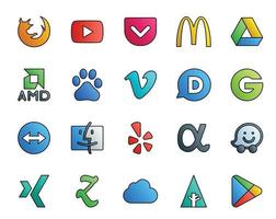 20 Social-Media-Icon-Packs, einschließlich Waze Yelp Baidu Finder Groupon vektor
