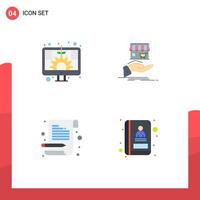 4 universelle flache Symbole für Web- und mobile Anwendungen, digitaler Briefbildschirm, Einkaufsnotizblock, editierbare Vektordesign-Elemente vektor
