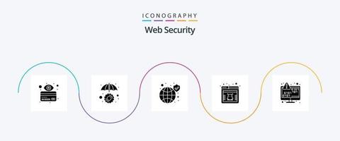 Web Security Glyph 5 Icon Pack inklusive Binärdatei. Netz. global. Virus. Sicherheit vektor