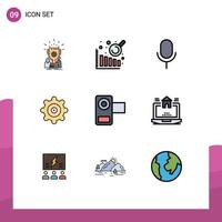 9 kreativ ikoner modern tecken och symboler av video media mikrofon filma redskap redigerbar vektor design element