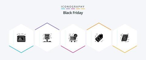 Black Friday 25 Glyphen-Icon-Pack inklusive Gutschein. Herz. Verkaufsanzeige. Freitag. Schwarz vektor