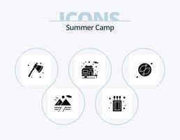 Sommercamp-Glyphen-Icon-Pack 5 Icon-Design. . Treffen. Camping. Fisch. Wohnmobil vektor