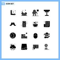Packung mit 16 modernen Solid-Glyphen-Zeichen und Symbolen für Web-Printmedien wie Hipster-Tisch-Astronauten-Innenschreibtisch editierbare Vektordesign-Elemente vektor