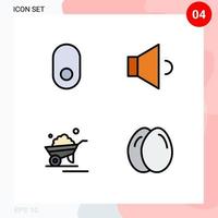 4 thematische Vektor-Filledline-Flachfarben und editierbare Symbole von Apple Truck Sound Barrow Chicken editierbare Vektordesign-Elemente vektor