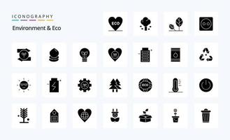 25 miljö och eco fast glyf ikon packa vektor