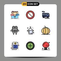 Stock Vector Icon Pack mit 9 Zeilen Zeichen und Symbolen für Sommer Strandtuch Bus Beach Jet editierbare Vektordesign-Elemente