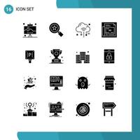 Gruppe von 16 soliden Glyphen Zeichen und Symbolen für editierbare Vektordesign-Elemente für die Überschrift der Iot-Papierzeitung vektor