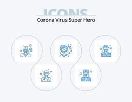 Corona-Virus Superheld blau Icon Pack 5 Icon Design. Frau. Medizin. männlich. Arzt. Apotheke vektor