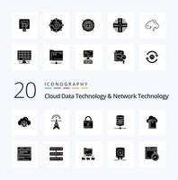 20 Cloud-Datentechnologie und Netzwerktechnologie Solid Glyph Icon Pack wie Cloud Money Computing Server Security vektor