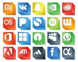 20 Social-Media-Icon-Pack einschließlich Adobe MySpace Pandora Open Source Office vektor