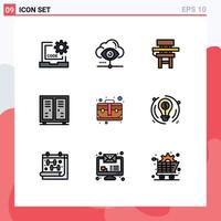 9 universelle Fillline-Flachfarben für Web- und mobile Anwendungen Leichtathletik-Aktivitäten Cloud-Möbel Schreibtisch editierbare Vektordesign-Elemente vektor