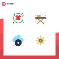 Gruppe von 4 modernen flachen Symbolen, die für Kleidung, sicheres Hemd, Bügelständer, Cloud-editierbare Vektordesign-Elemente festgelegt werden vektor