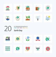 20 Earth Day Flat Color Icon Pack wie Ökologie-Abzeichen-Gesellschaftsband-Energiesparer vektor