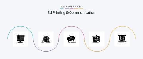 Symbolpaket für 3D-Druck und Kommunikation Glyphe 5 einschließlich Skizze. Design. Änderung. sich unterhalten. Kommunikation vektor