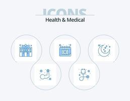 Gesundheit und Medizin blau Icon Pack 5 Icon Design. Ruhezeit. Nacht. Klinik. Mond. medizinisch vektor