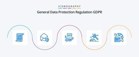 gdpr blue 5 Icon Pack inklusive gdpr. Gesetz. Einhaltung. Gerechtigkeit. Durchsetzung vektor