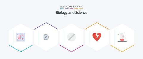 biologi 25 platt ikon packa Inklusive labb. biologi. kemi. kärlek. hjärta ge sig på vektor