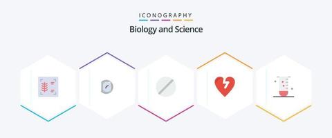 Biologie 25 Flat Icon Pack inklusive Labor. Biologie. Chemie. Liebe. Herzattacke vektor