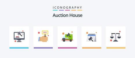 Auction Flat 5 Icon Pack inklusive Gesetz. Balance. Wagen. Datum. geplanter Termin. kreatives Symboldesign vektor