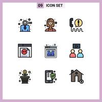 moderner Satz von 9 gefüllten flachen Farben und Symbolen wie Fehlerprogrammierungsmanager Fehlerkommunikation editierbare Vektordesignelemente vektor