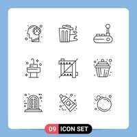 Stock Vector Icon Pack mit 9 Zeilenzeichen und Symbolen für Design-Raum Müllbad Joy Pad editierbare Vektordesign-Elemente