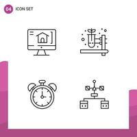 4 universelle Filledline-Flachfarben für Web- und mobile Anwendungen Computerzeit-Kräuterapotheken-Alarm-Browser editierbare Vektordesign-Elemente vektor