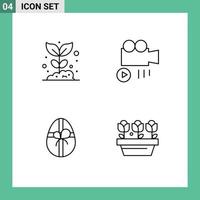 Stock Vector Icon Pack mit 4 Zeilen Zeichen und Symbolen für die Landwirtschaft Geburtstag Natur Medien Blume editierbare Vektordesign-Elemente