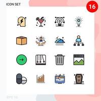 16 universelle, flache, farbgefüllte Linien für Web- und mobile Anwendungen vektor